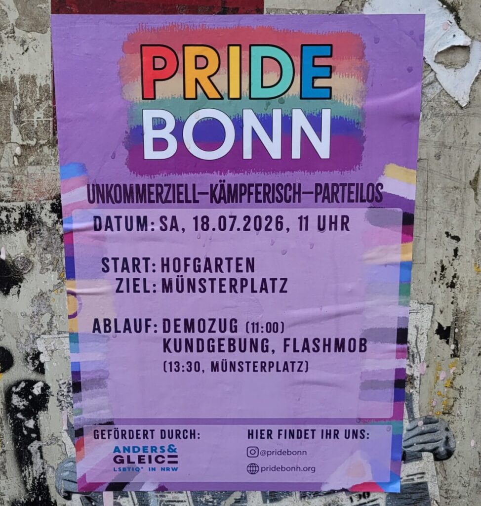 Poster für die PRIDE BONN am Samstag, den 18.07.2026
